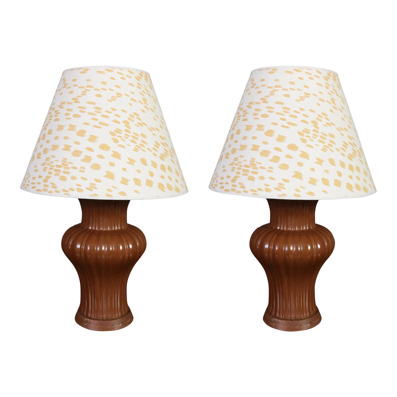 Pair of Christopher Spitzmiller Style Chocolate Brown Ceramic Lamps