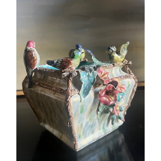 Sculptured French barbotine jardinere in the manner of Massier. Made in France between 1880 to 1900. Made in the manner of...