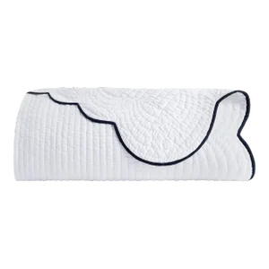 Kassatex x Chairish Quilted Scallop Queen Coverlet, White/Navy