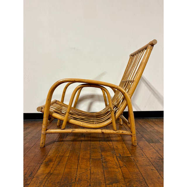 Franco Albini Mid-Century Modern European Franco Albini Style Low Profile Rattan Curved Lounge Chair For Sale - Image 4 of 12
