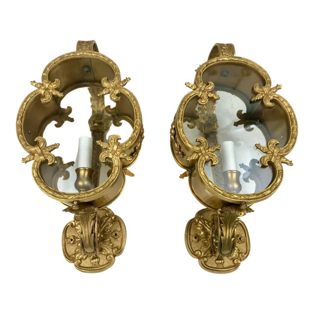 Pair of Bronze Venetian Style Wall Mount Lanterns or Sconces For Sale