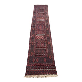 Ruby Red Vintage Geometric Afghan Adreskan Handmade Runner Rug For Sale