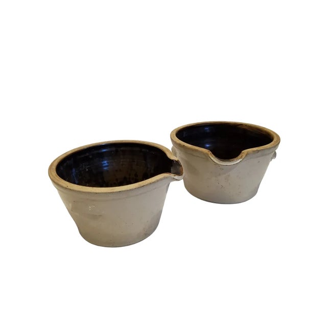 Pair of rare stoneware Baltimore Milk Pans c 1870. Each measures 10.5 inches in diameter by 6 inches tall. Both have a...