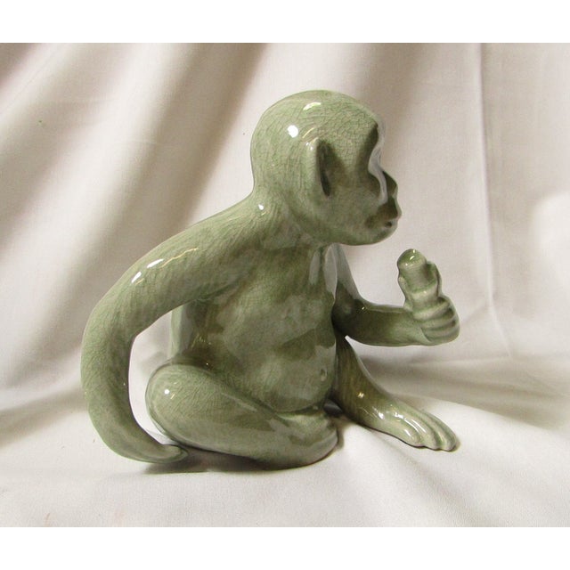 Sweet Ceramic Monkey Statue in Pale Green Glaze Chairish