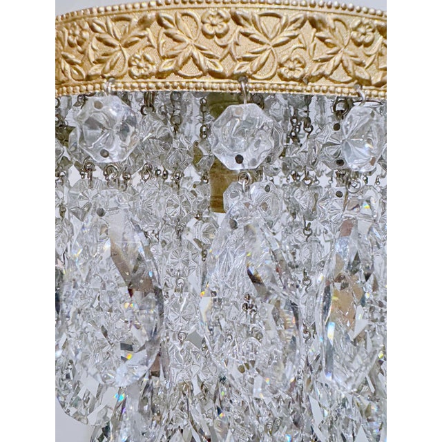 Vintage Mid-Century Modern Brass Tiered With Almond Cut Crystal Chandelier For Sale In New York - Image 6 of 7