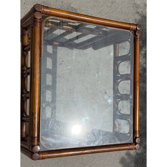 Brown Vintage Organic Modern Rattan and Bamboo End Table For Sale - Image 8 of 12