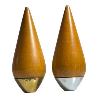 1960s Mid-Century Modern Danish Teak and Metal Salt and Pepper Shaker Set. For Sale