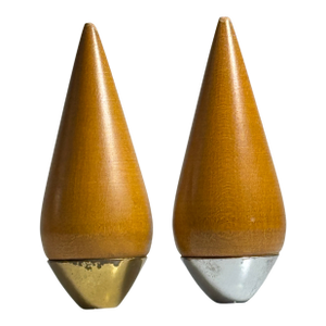 1960s Mid-Century Modern Danish Teak and Metal Salt and Pepper Shaker Set.