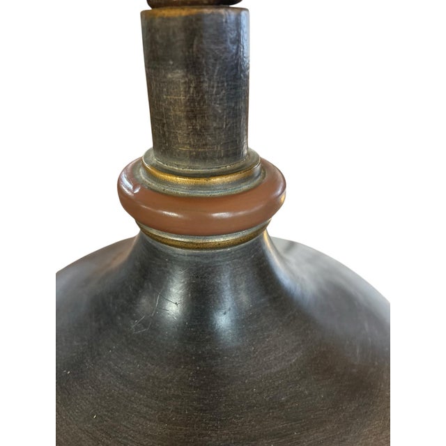 1980s Large Hand-Painted Neoclassical Urn Table Lamp With Green & Terracotta Scrollwork For Sale - Image 5 of 5
