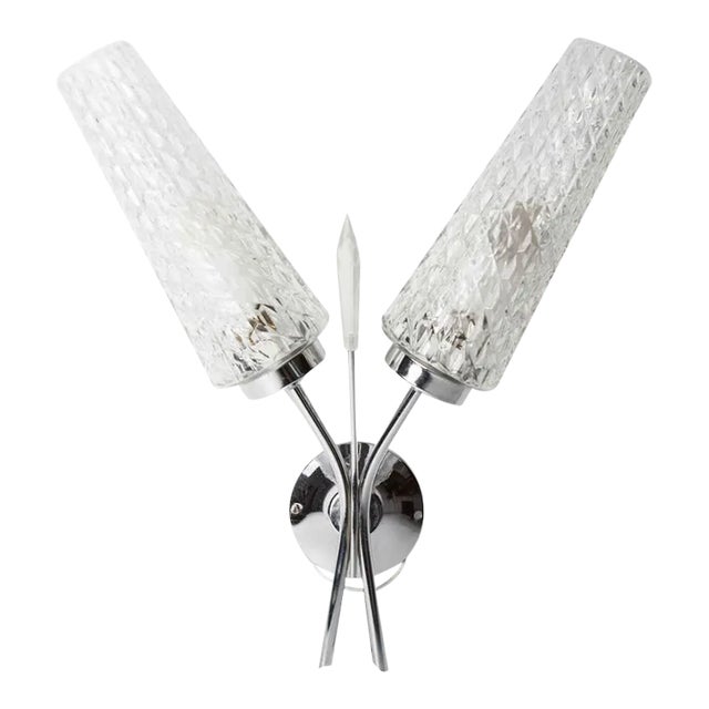 Chrome and Glass Sconces, 1960s, Set of 2 For Sale