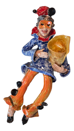 Mid-Century Modern Ceramic Wall Figurine of Harlequin from Albisola, Italy, 1950s
