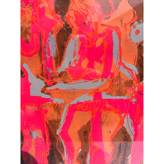 Wood Vintage 1970’s Pop Art Abstract Figurative Lithograph “Night Club” Signed and Numbered For Sale - Image 7 of 13
