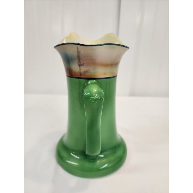 1960s 1960s Royal Bayreuth Green Hand Painted Equestrian Hunt Scene Pitcher For Sale - Image 5 of 7