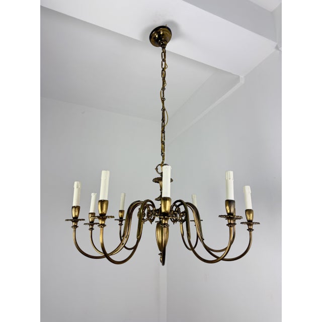 Ten-Light Liberty Brass Chandelier, 1950 For Sale - Image 3 of 10