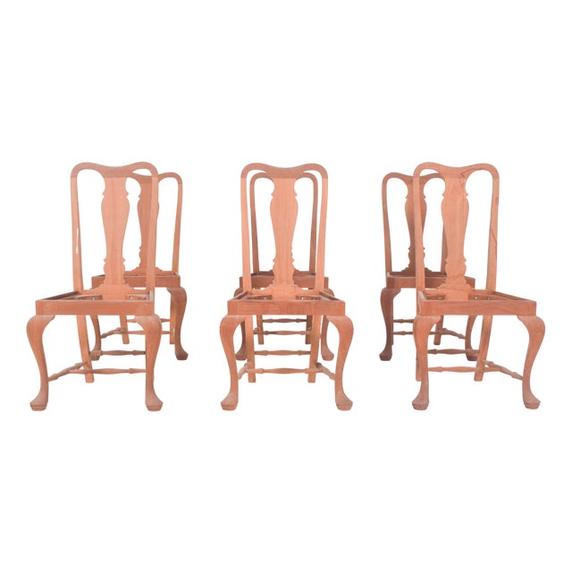Portuguese Queen Anne Dining Chairs, 1940s, Set of 6 For Sale