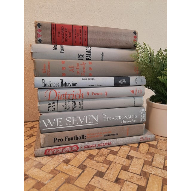 Boho Chic Vintage Library Hardback Book Stack Gray Red Collection For Sale - Image 3 of 5