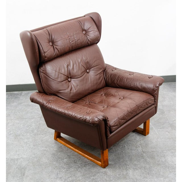 Brown 1960s Mid Century Danish Modern Lounge Chair Wingback Brown Leather High Back Armchair For Sale - Image 8 of 11