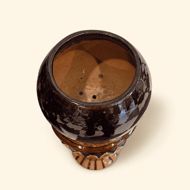 Late 19th Century Majolica Jardiniere & Pedestal Set, Oxblood Red With Striped Base For Sale In New York - Image 6 of 8