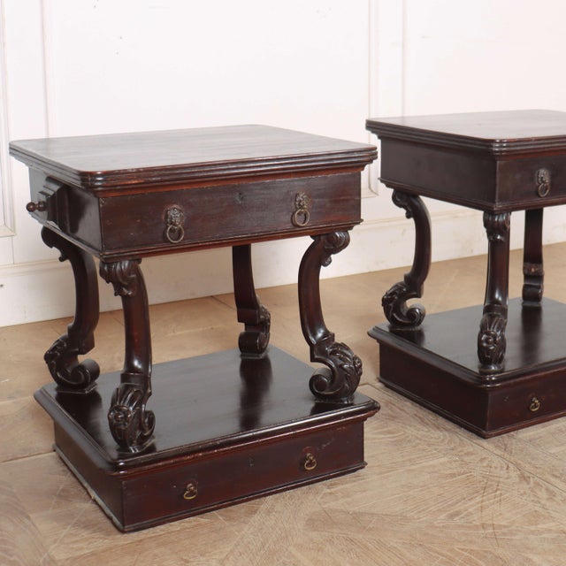 Interesting pair of 19th C Irish mahogany bedside tables, great colour. 1840 This piece is designed in the style of the...