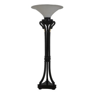 Vintage Art Deco Black Lacquer Swan Torichier Floor Lamp For Sale