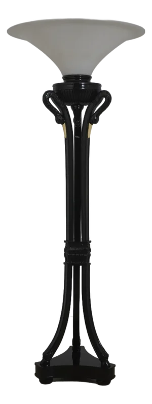 Vintage Art Deco Black Lacquer Swan Torichier Floor Lamp