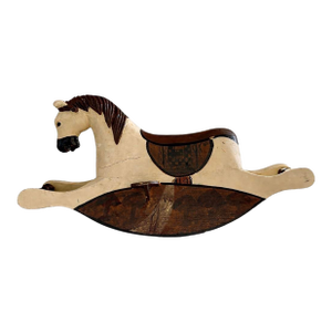 Vintage Wooden Rocking Horse – Hand Painted Folk Art Decor, 13” Length