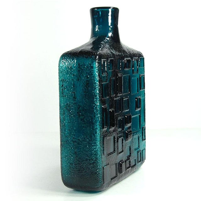 Empoli Brutalist Blue Glass Bottle from Empoli, 1960s For Sale - Image 4 of 11
