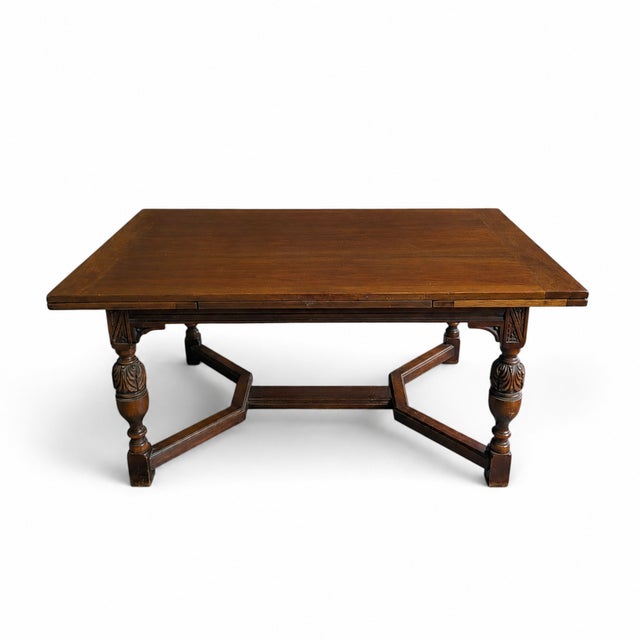 Mid 20th Century Vintage Walnut Jacobean Revival Refectory Dining Table With Carved Base For Sale - Image 5 of 15