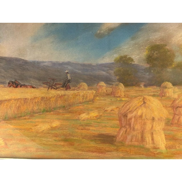 Wood Antique Early 1900s American Pastel Agrarian Landscape Drawing For Sale - Image 7 of 9