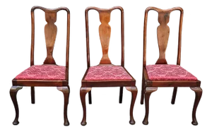 Mid 20th Century Set of Three Mid Century Queen Anne Style Mahogany & Upholstered Dining Chairs