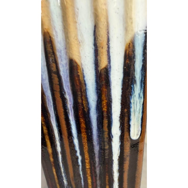 19thC Mid-Century Modern Italian "Tessuto" Slender Ribbed Stoneware Vase — 19" For Sale - Image 9 of 12