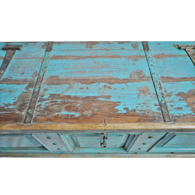 Blue Mid 20th Century Jodhpur Blue Wood Trunk Table For Sale - Image 8 of 12