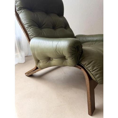 Wood Rybo Rykken Chair in Green Leather by Solheim For Sale - Image 7 of 15