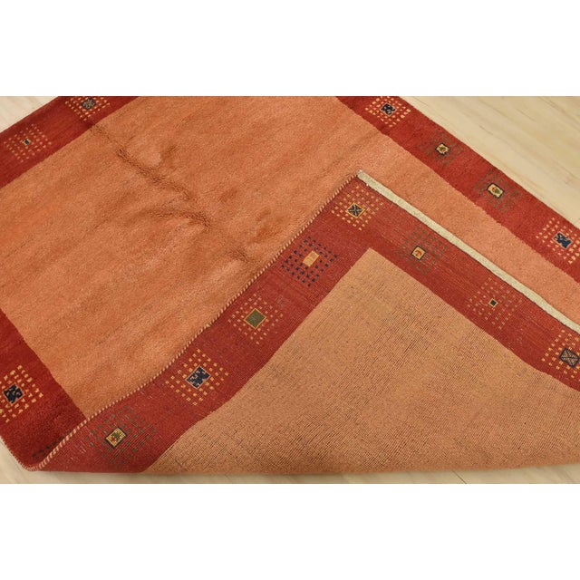 Gabbeh Rug 4’8” X 6’9” Orange Wool Contemporary Hand-Knotted Carpet For Sale - Image 11 of 12