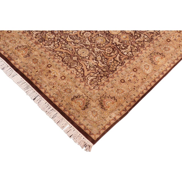 Shabby Chic Shabby Chic 1990's Floral Pak-Persian Brown/Tan Wool Rug - 7'11'' X 10'6'' For Sale - Image 3 of 9