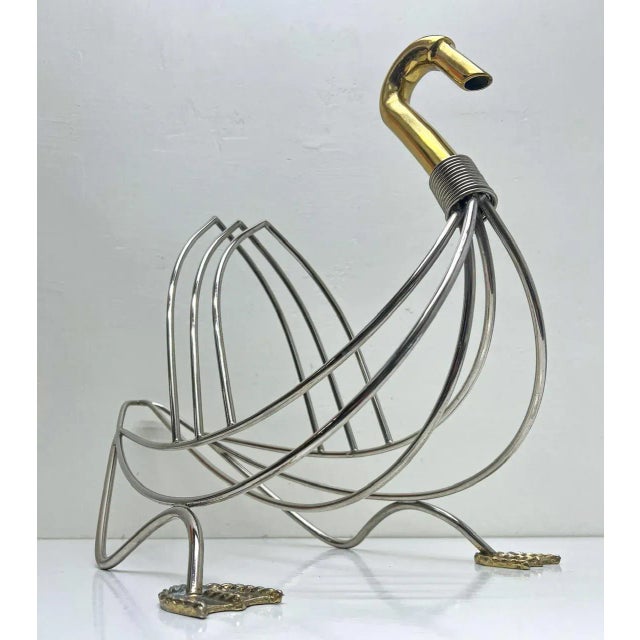 Metal Regency Magazine Rack Swan in Chrome and Brass, 1970s For Sale - Image 7 of 10