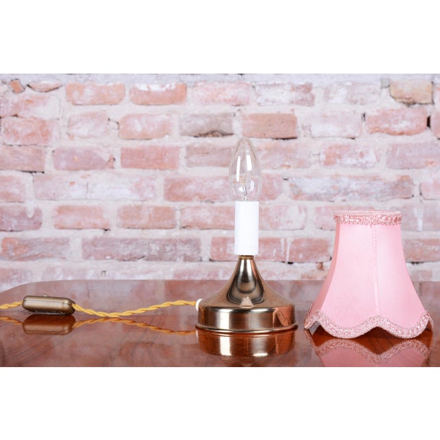 1960s Mid-Century Table Lamp in Brass and Textile Lampshade, Czech, 1960s For Sale - Image 5 of 10