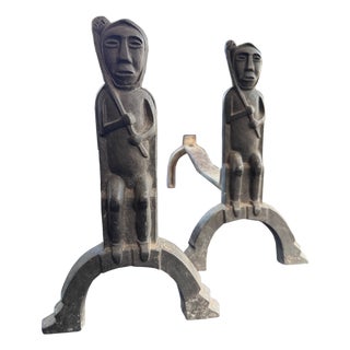 Art Deco Expressionist Bronze Andirons by Anton Prinner, 1940, Set of 2 For Sale