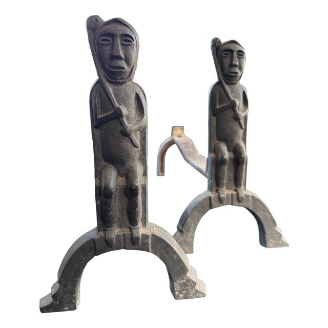 Art Deco Expressionist Bronze Andirons by Anton Prinner, 1940, Set of 2 For Sale