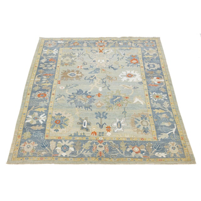 10 X 12 Hand-Knotted Modern Sultanabad – Slate Blue & Sage Wool Area Rug For Sale - Image 4 of 11