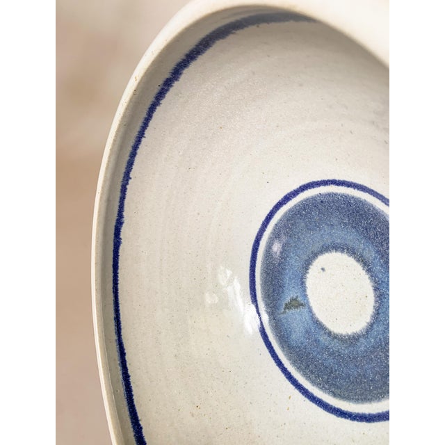 Vintage Large Studio Pottery Blue Striped Bowl For Sale - Image 9 of 12