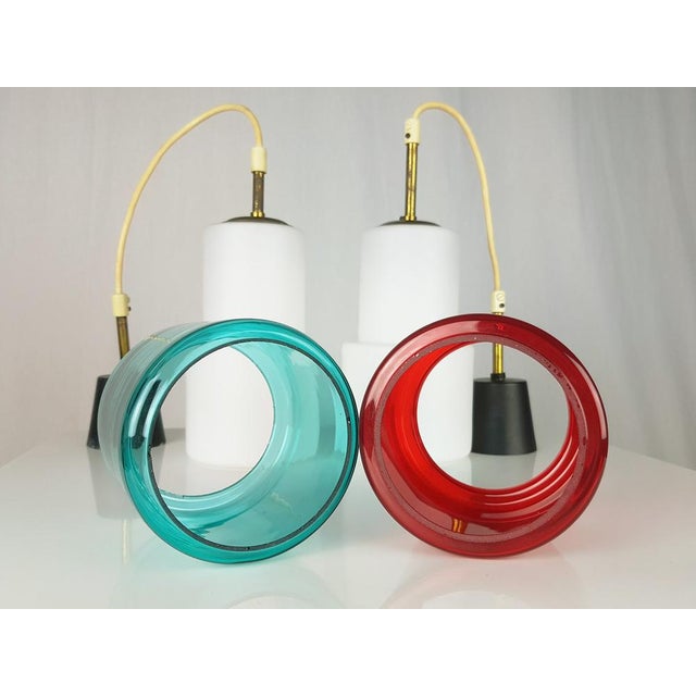 Pendant Lamps with Glass Shades, 1950s, Set of 2 For Sale - Image 9 of 13