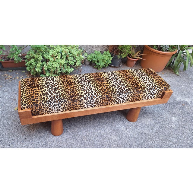 Wood Bench with Conical Legs and Animalier Fabric from Artigianato Italiano, 2000s For Sale - Image 7 of 8
