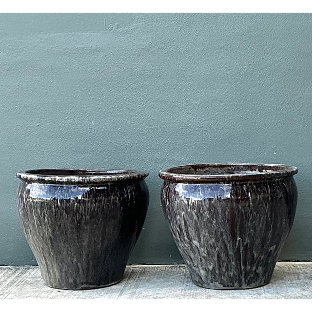 Vintage Glazed Ceramic Planters - Pair For Sale - Image 10 of 12