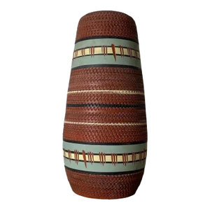 Vintage Art Hand Incised Pottery Vase, Signed