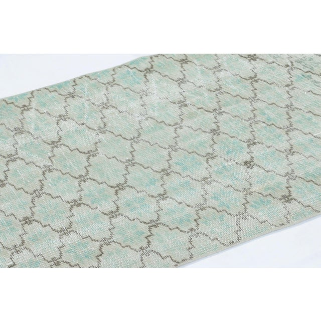 Rug & Kilim Vintage Turkish Distressed Runner in Blue With Trellis Pattern - Rug & Kilim For Sale - Image 4 of 7