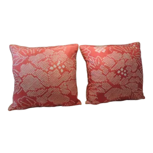 Vintage Silk Hot Pink and Soft Pink Asian Square Decorative Pillows - Set of 2