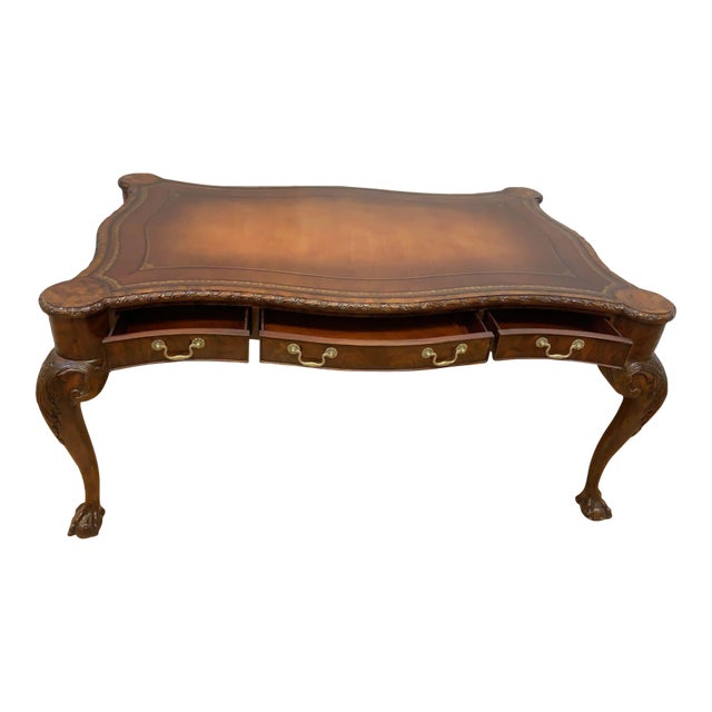 Vintage Chippendale Style Carved Walnut Executive Writing Desk by Maitland Smith For Sale