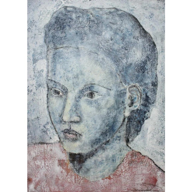 Contemporary Sax Berlin Woman In Blue; contemporary figurative oil painting by Sax Berlin 1997 For Sale - Image 3 of 3