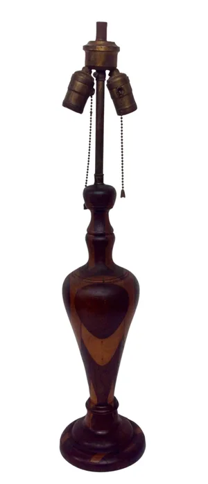 Antique Marquetry Style Hand Turned Wood Lamp
